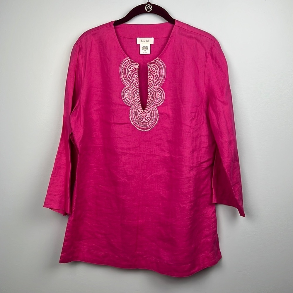 Kate Hill NWT 100% linen medium embroidered top
